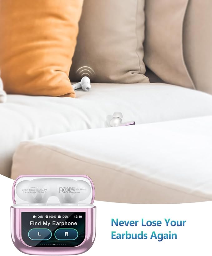 Wireless Earbuds Bluetooth Headphones, Ear Buds with Touch Screen, ANC ENC Noise Cancelling Transparency Mode, 40H Stereo Deep Bass, IPX7 Waterproof, Clear Calls, 5 EQ for iOS Android (Pink)