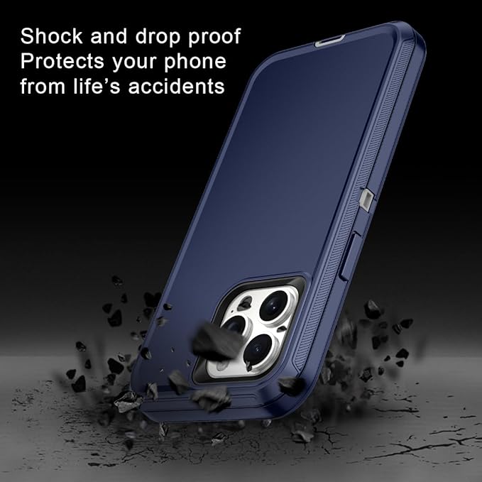 for iPhone 15 Pro Max Case Shockproof Dust/Drop Proof 3-Layer Full Body Protection [Without Screen Protector] Rugged Heavy Duty Cover Case for Apple iPhone 15 Pro Max 6.7" 2023,Blue/Grey