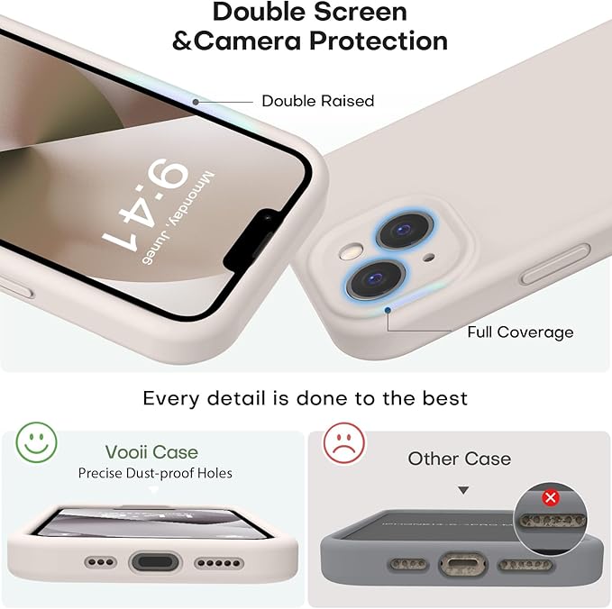 Vooii Compatible with iPhone 13 Case, Liquid Silicone Upgrade [Camera Protection] [Soft Anti-Scratch Microfiber Lining] Shockproof Phone Case for iPhone 13 6.1 inch - Stone