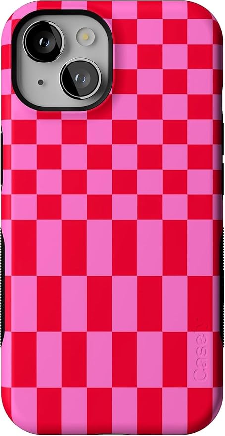 Casely iPhone 14 Case | Vibe Check | Pink Checkerboard | Compatible with MagSafe | Bold Protective Design