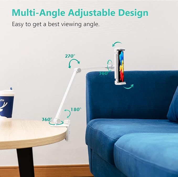 iPad Desk Mount, Tablet Holder, Multi-Angle Adjustable Tablet Stand for 4.7''- 13'' Screen Microsoft Surface Pro Series, iPad Series(White)