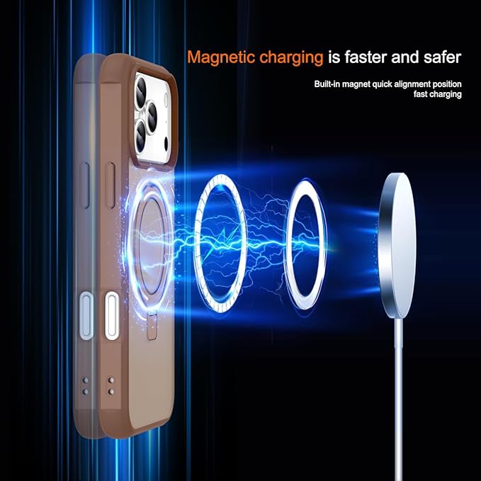 Magnetic Compatible with iPhone 17 Pro Case with Stand [Military Grade Drop Tested][Compatible with Magnet] Ring Translucent Slim Hard Back Soft Edge, Desert Gold