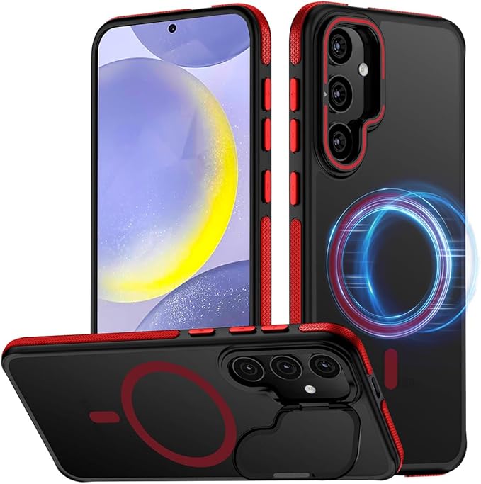 TIANNIUKE for Samsung Galaxy S24 Case, Compatible with MagSafe, Anty-Slip Grip,Military-Grade Protective, Adjustable Kickstand Phone Case, Magnetic Case (Red)