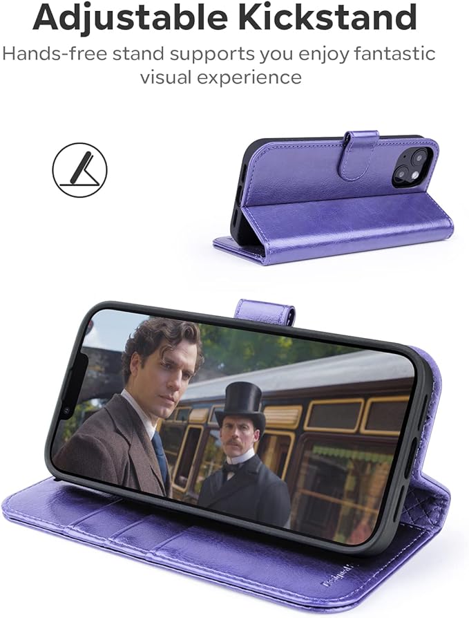 OCASE Compatible with iPhone 14 Wallet Case, PU Leather Flip Folio Case with Card Holders RFID Blocking Kickstand [Shockproof TPU Inner Shell] Phone Cover 6.1 Inch 2022 (Purple)