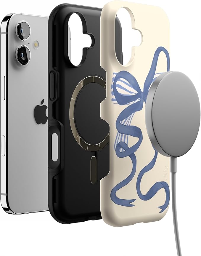 Casely iPhone 17 Case | Heartstrings | Blue Bow | Bold Protective Design | Compatible with MagSafe