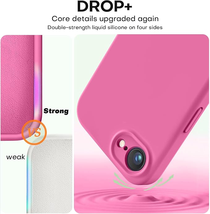 Vooii Compatible with iPhone 16e Case, Liquid Silicone Upgrade [Camera Protection] [Soft Anti-Scratch Microfiber Lining] Shockproof Phone Case for iPhone 16e 6.1 inch - Pitaya