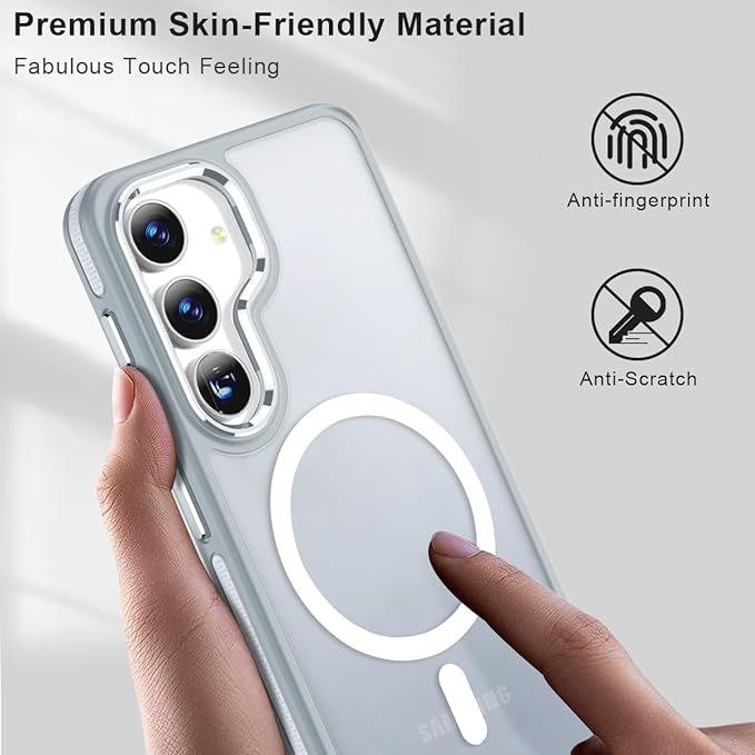 Magneic for Samsung Galaxy S25 Plus/S25+ Case Compatible with Magsafe, [Drop Protection]&[Anti-Slip TPU Edge] S25 Plus Phone Case, Stylish Matte Translucent Galaxy S25+ Cover (Grey/White)