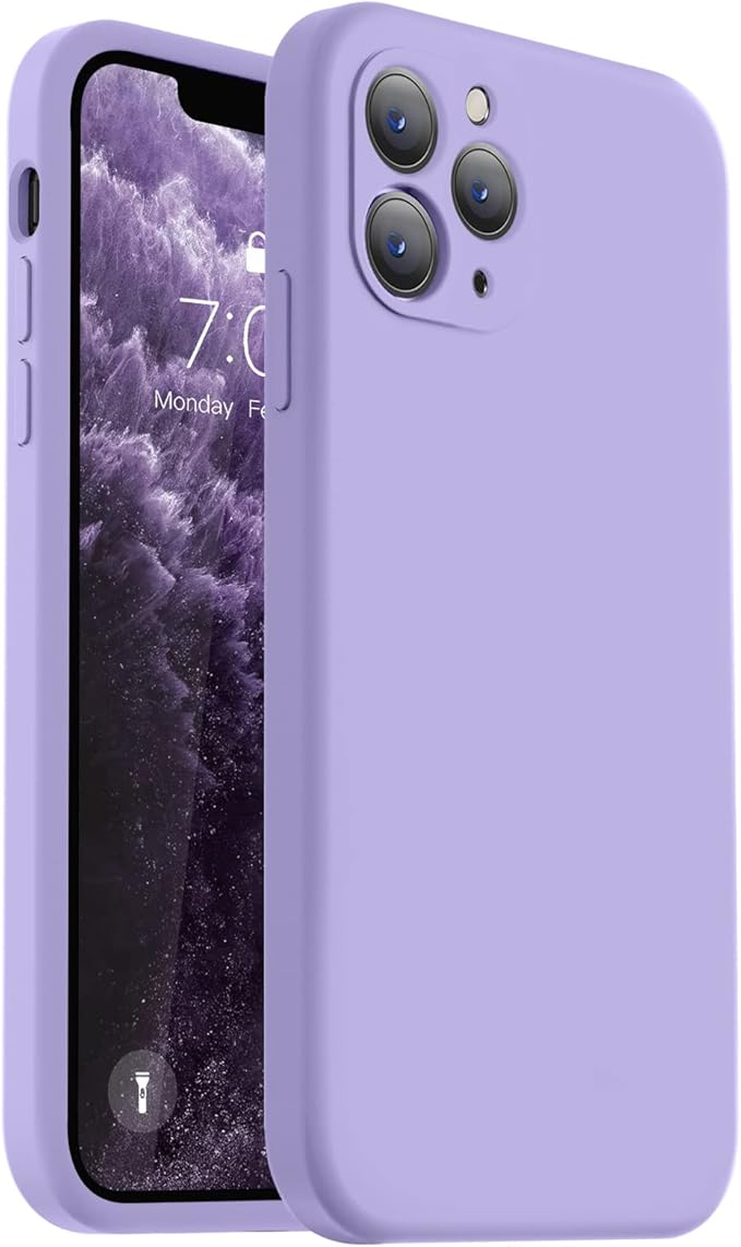 Vooii Compatible with iPhone 11 Pro Max Case, Upgraded Liquid Silicone with [Flat Edges] [Camera Protection] [Soft Anti-Scratch Microfiber Lining] Phone Case for iPhone 11 Pro Max - Light Purple