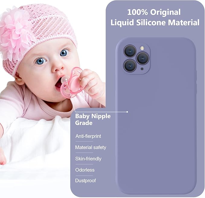 Vooii Compatible with iPhone 11 Pro Max Case, Upgraded Liquid Silicone with [Flat Edges] [Camera Protection] [Soft Anti-Scratch Microfiber Lining] Phone Case for iPhone 11 Pro Max - Lavender Grey