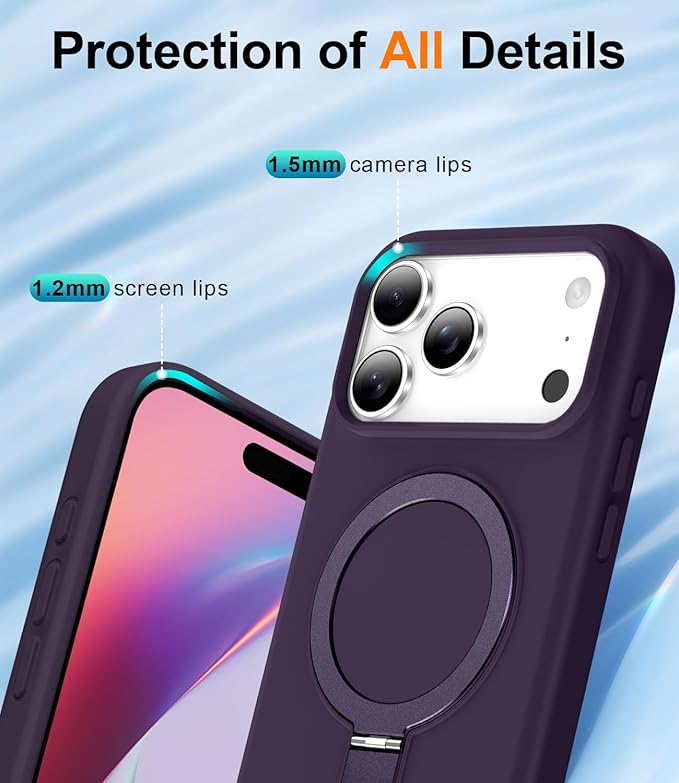 ZHK Liquid Silicone Designed for iPhone 17 Pro Case with Magnet Stand, [Precise Camera Lens Protection][Mil-Grade Drop Shockproof][Soft Anti-Scratch Microfiber Lining] Slim Fit Cover, Purple
