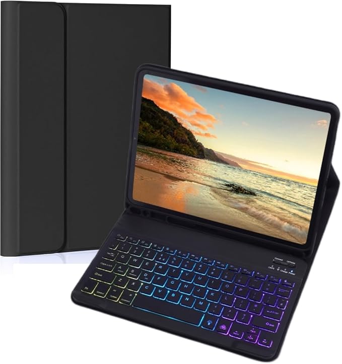 Keyboard Case for Galaxy Tab S6 Lite 10.4 Inch 2024/2022/2020, Slim Lightweight 7 Color Rainbow Backlight Detachable Magnetic Bluetooth Keyboard Cover with S Pen Holder,Black