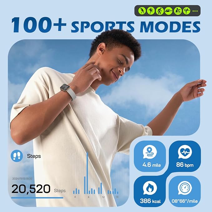 MorePro Health Fitness Tracker with Blood oxy-gen Monitor and 24/7 Heart Rate and Blood Pressure, Sleep Monitor, 120+ Sport Modes Waterproof Fitness Watch for Women Men Android iOS, Gold