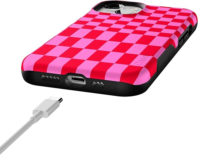 Casely iPhone 14 Case | Vibe Check | Pink Checkerboard | Compatible with MagSafe | Bold Protective Design
