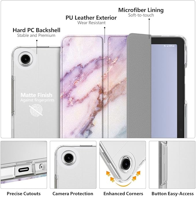 MoKo Case for Galaxy Tab A9+/A9 Plus 11 inch 2023, Slim Stand Protective Smart Cover with Hard PC Translucent Back Shell for Tab A9 Plus Tablet (SM-X210/X216/X218), Auto Wake/Sleep, Marble Purple