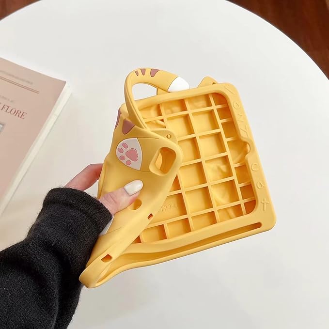 3D Cute Vivid Cat Case for Samsung Galaxy Tab A9 8.7 inch 2023 SM-X110/X115/X117,Kawaii Cartoon Character Pretty Cat Soft Silicone Rotating Stand Case with Lanyard for Kids Teens Girls Women