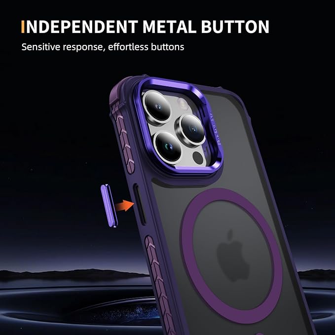 Magnetic for iPhone 15 Pro Max Case Purple with MagSafe Wireless Charging Heavy Duty Military-Grade Shockproof Protection Adjustable Kickstand Slim Matte Anti-Fingerprint Cover Men Women