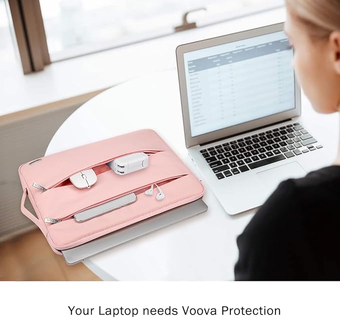 Voova 13 13.6 Inch Laptop Sleeve Case Compatible with MacBook Air 13 M1/M2/M3/M4 2020-2025, MacBook Pro 13/14, IPad Air/Pro 13, Waterproof Slim Computer Bag Cover with Handle, Sakura Pink