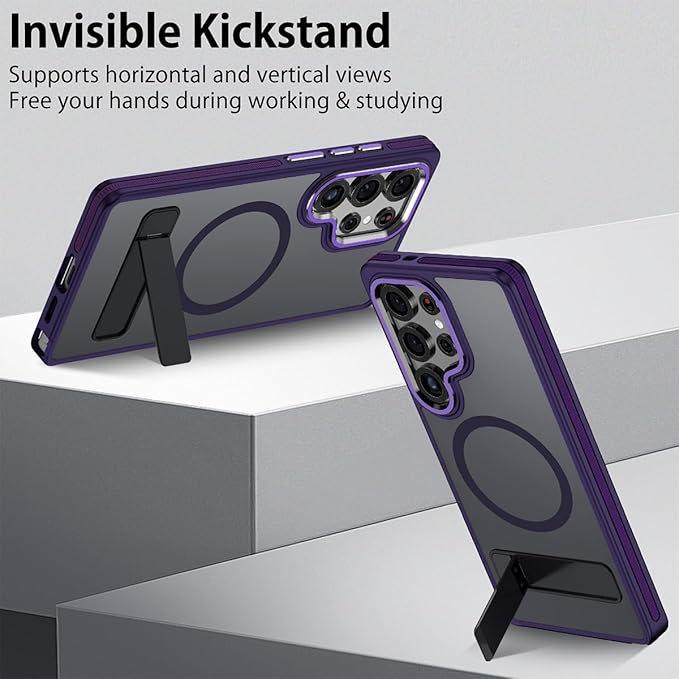 Case for Samsung Galaxy S25 Ultra, Compatible with Magsafe, S25 Ultra Phone Case with Kickstand Adjustable, Anti-Slip Cover Galaxy S25 Ultra Magnetic Case, Drop Protection (Dark Purple)