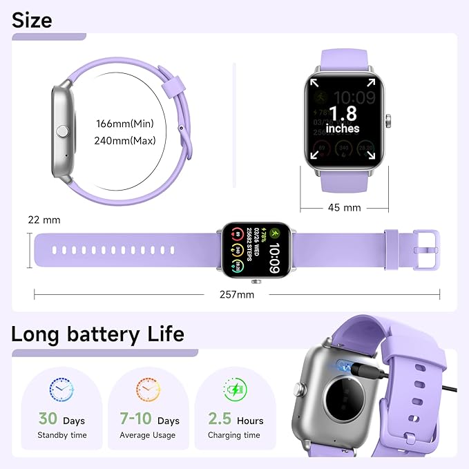 Smart Watches for Women Android & iPhone, Alexa Built-in, 1.85" Fitness Tracker with Answer/Make Calls, IP68 Waterproof Fitness Watch,Heart Rate, Sleep, SpO2 Monitor,Pedometer, Purple