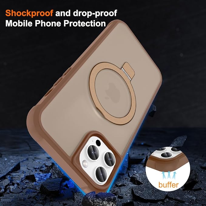 Magnetic Compatible with iPhone 12 Pro Max Case with Stand [Military Grade Drop Tested][Compatible with Magnet] Ring Translucent Slim Hard Back Soft Edge, Desert Gold