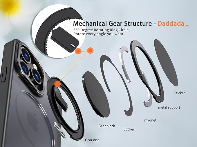 Magnetic Stand Case for iPhone 14 Pro [with 2 Tempered Glass Film] [360° Rotation Magnetic Stand] [Compatible with Magsafe] Military-Grade Drop Protection Case, Black