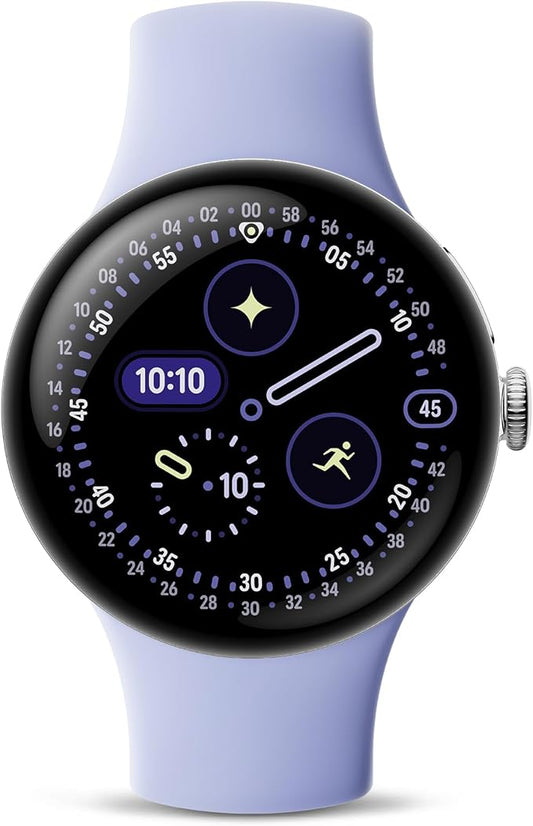 Google Pixel Watch 4 (41mm) - Android Smartwatch - Heart Rate and Sleep Tracking - 30-Hour Battery - Fitness Tracking - Google AI - Polished Silver Aluminum Case - Iris Active Band - LTE (2025 Model)