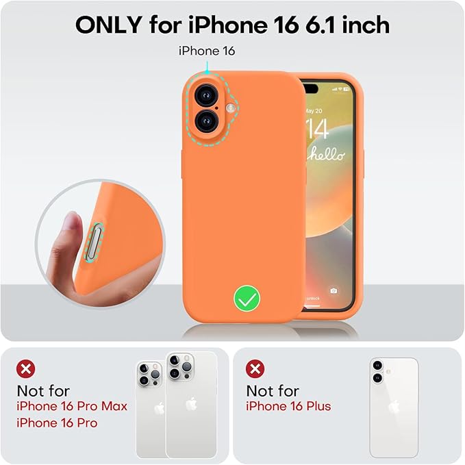 Vooii Compatible with iPhone 16 Case, Liquid Silicone Upgrade [Camera Protection] [Soft Anti-Scratch Microfiber Lining] Shockproof Phone Case for iPhone 16 6.1 inch - Bright Orange