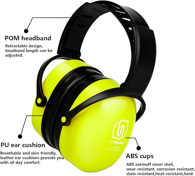 LYSIAN Foldable Noise Reduction Earmuffs, Hearing Protection Safety Ear Muffs for Shooting, Workshop,Loud Security Events