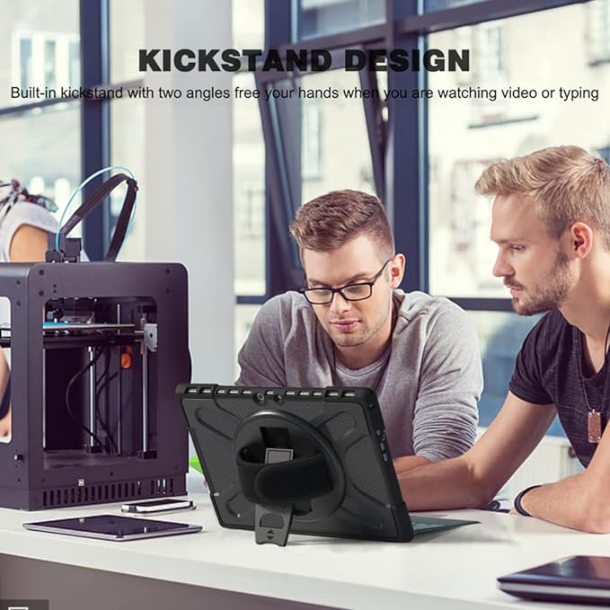 ZenRich Surface Pro 8 Case 13 inch 2021, zenrich Rugged Case for Surface Pro 8 with 360 Rotating Kickstand and Hand Strap Heavy Duty Shockproof, Compatible with Type Cover Keyboard-Black