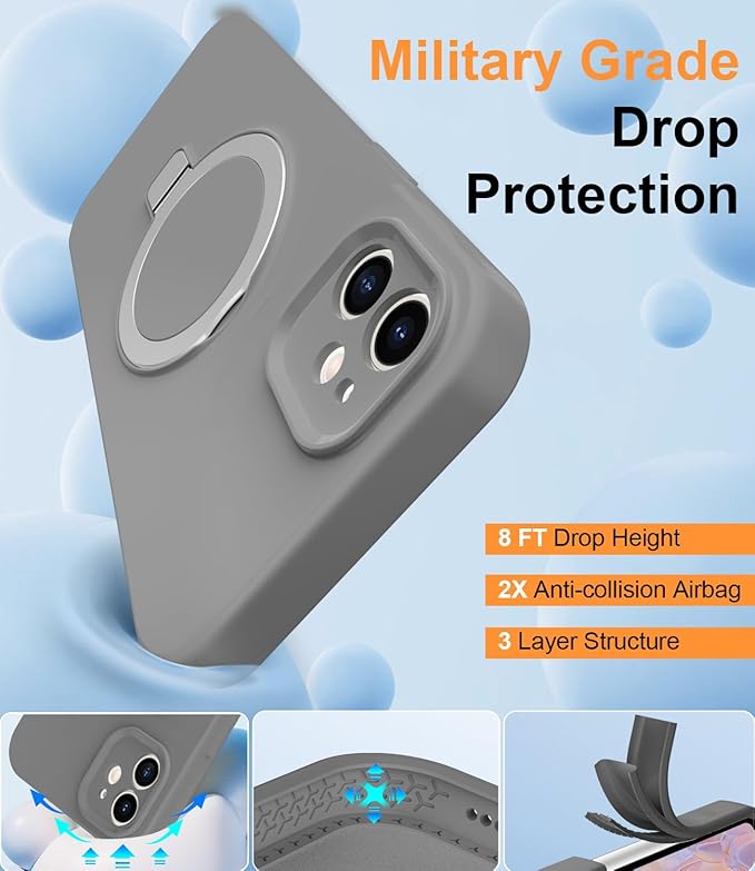 ZHK Liquid Silicone Designed for iPhone 11 Case with Magnet Stand, [Precise Camera Lens Protection][Mil-Grade Drop Shockproof][Soft Anti-Scratch Microfiber Lining] Slim Fit Cover, Grey
