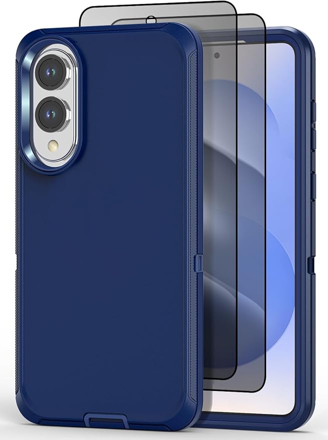 Designed for Samsung Galaxy S25 Edge Case [with Privacy Screen Protector] 3-Layer Full Body Protection Rugged Shockproof Heavy Duty Phone Case Cover, Navy Blue