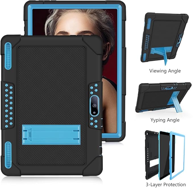 for Pritom M10 Inch Case, Heavy-Duty Drop-Proof Shock-Resistant Kids Friendly Protective case for QuntiCO Y10/Voger priorpad X100/Digiland Tablet DL1036/Gateway 10.1 HD Tablet(Black/Blue)