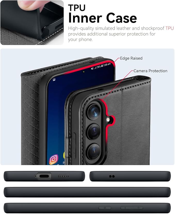 OCASE Compatible with Galaxy S25 FE Wallet Case, PU Leather Flip Folio Case with Card Holders RFID Blocking Kickstand [Shockproof TPU Inner Shell] Protective Phone Cover 2025, Graphite