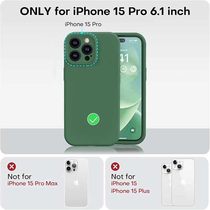 Vooii Compatible with iPhone 15 Pro Case, Upgrade Defender Liquid Silicone, [Enhanced Camera Protection] [Soft Anti-Scratch Microfiber Lining] Shockproof Phone Case for iPhone 15 Pro 6.1 inch - Green