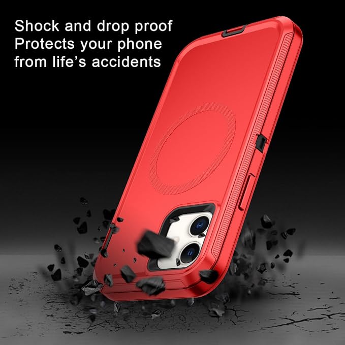 for iPhone 12 Case,iPhone 12 Pro Case [Compatible with MagSafe] Shockproof 3-Layer Full Body Protection Rugged Heavy Duty Cover for Apple iPhone 12/12 Pro 6.1",Red/Black