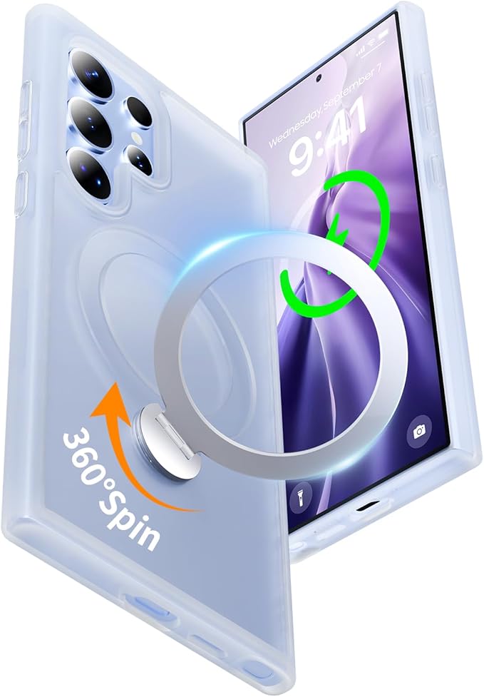 for Samsung Galaxy S24 Ultra Case,Compatible with Magsafe [Wireless Charging],with 360°Rotatable Magnetic Ring Stand,Matte Translucent Slim Soft Edge Phone Kickstand,Frosted White