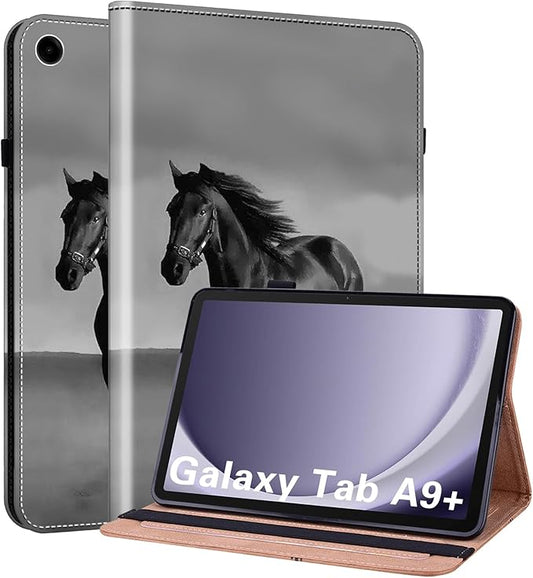 ALILANG Case for Samsung Galaxy Tab A9 Plus 11 Inch Case 2023 with Stylus, Shockproof Folding Stand Cover for Samsung Tab A9+ (SM-X210/X216/X218) Tablet Cases -Black Horse