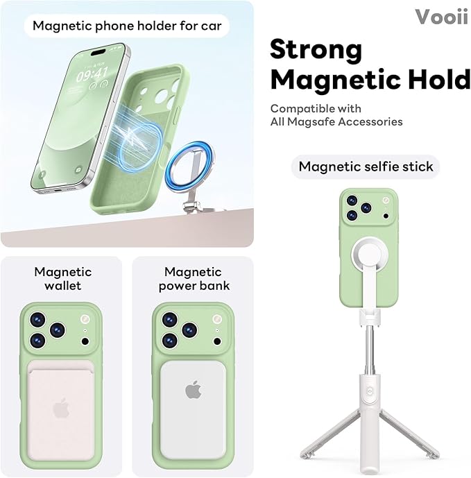 Vooii Magnetic Compatible with iPhone 17 Pro Max Case (Compatible with Magsafe) (Upgraded Camera Protection) Liquid Silicone Shockproof Full Body Protective Phone Cover for Women Men, Matcha, 6.9”