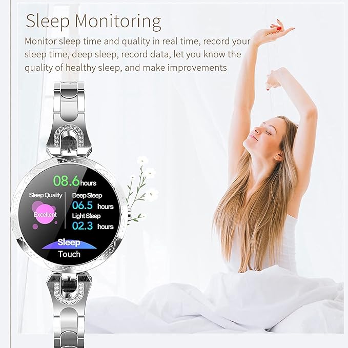 Smartwatch for Women Compatible for iPhone Samsung Android iOS Phones. Smart Bracelet with Female Menstrual Cycle Heart Rate Blood Pressure Remote Photography Waterproof Pedometer (Sliver)