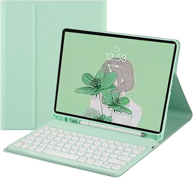 HENGHUI Keyboard Case for Galaxy Tab S6 Lite 10.4 inch Keyboard Case Cute Round Key Color Keyboard Wireless Detachable BT Keyboard Cover with S Pen Holder (MintGreen)