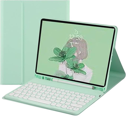 HENGHUI Keyboard Case for Galaxy Tab S6 Lite 10.4 inch Keyboard Case Cute Round Key Color Keyboard Wireless Detachable BT Keyboard Cover with S Pen Holder (MintGreen)