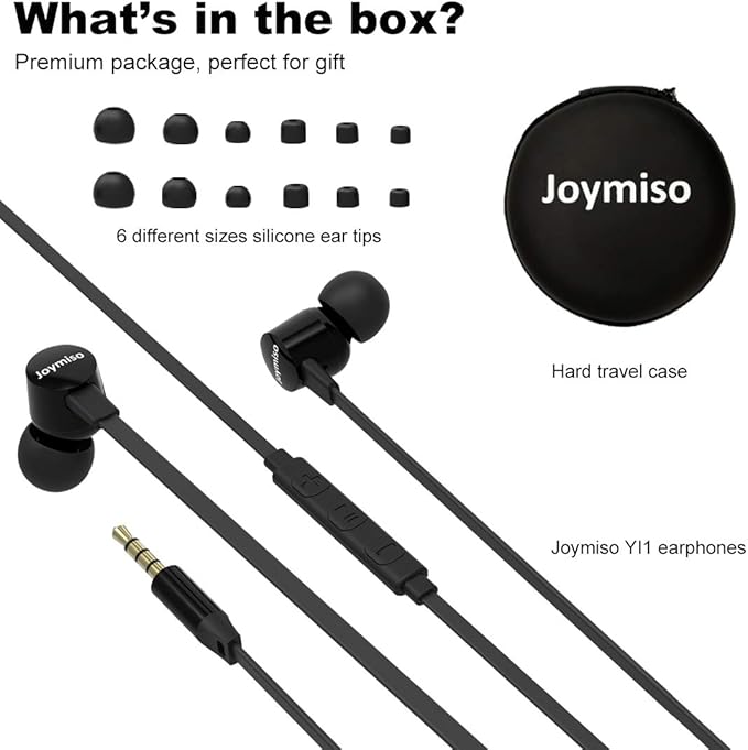 Joymiso Tangle Free Earbuds for Kids Women Small Ears with Case, Comfortable Lightweight in Ear Headphones, Flat Cable Ear Buds Wired Earphones with Microphone and Volume Control for Cell Phone Laptop