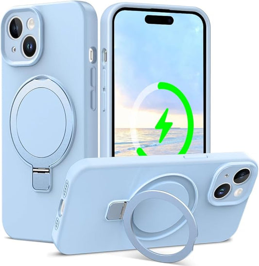 ZHK Liquid Silicone Designed for iPhone 14 Plus Case with Magnet Stand, [Precise Camera Lens Protection][Mil-Grade Drop Shockproof][Soft Anti-Scratch Microfiber Lining] Slim Fit Cover,Baby Blue