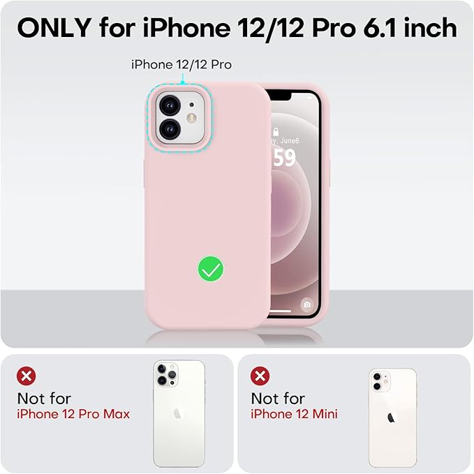 Vooii Compatible with iPhone 12 Case/iPhone 12 Pro Case, Liquid Silicone Upgrade [Soft Anti-Scratch Microfiber Lining] [Shockproof Drop Protection] Phone Case 6.1 inch - Chalk Pink