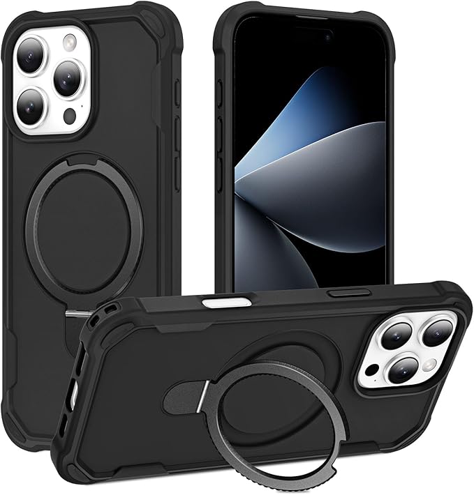 Compatible with iPhone 16 Pro Case with Invisible Magnetic Ring Stand [Compatible with Magnetic] [Military Drop Protection] Shockproof Slim Hard Back Soft Edge Pro Case 6.3 Inch, Black