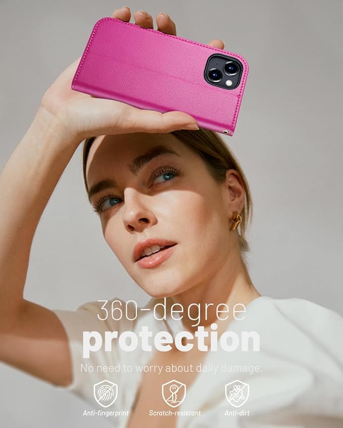 OCASE Compatible with iPhone 15 Wallet Case, PU Leather Flip Folio Case with Card Holders RFID Blocking Kickstand [Shockproof TPU Inner Shell] Phone Cover 6.1 Inch 2023, Rose