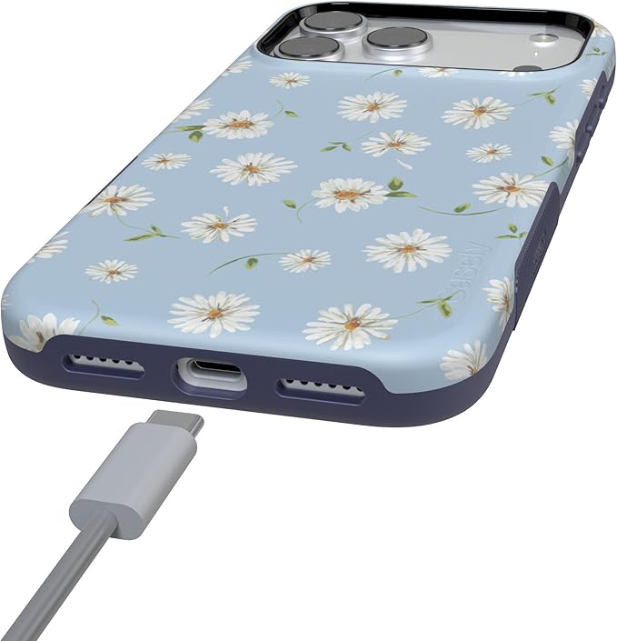 Casely iPhone 17 Pro Case | Daisy Daydream | Baby Blue Floral | Compatible with MagSafe | Bold Protective Design