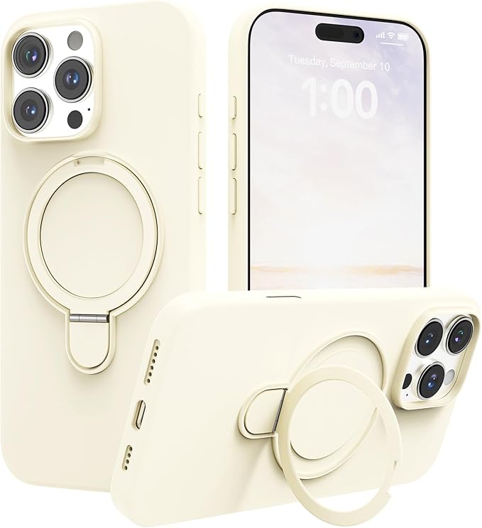 Magnetic Stand for iPhone16 Pro Max Case with Kickstand 【Lab-Certified Protection】【Not Yellowing】【Anti-Fingerprint】 Durable, Enhanced Grip, Slim，Antique White，iPhone 16 Pro Max 6.9"