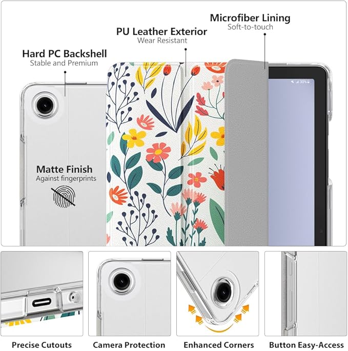 MoKo Case for Galaxy Tab A9+/A9 Plus 11 inch 2023, Slim Stand Protective Smart Cover with Hard PC Translucent Back Shell for Tab A9 Plus Tablet (SM-X210/X216/X218), Auto Wake/Sleep, Flowers