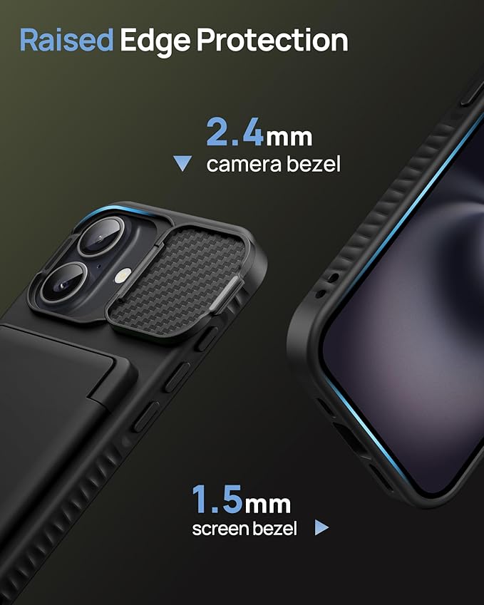 for iPhone 16 Case Wallet, Built-in Stand & Card Holder & Camera Lens Cover, Full Body Protective Rugged Multifunctional Kickstand Heavy Duty Phone Cover Case for iPhone 16 6.1" 2024, Black